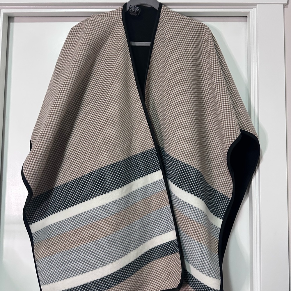 NICOLE MILLER| Plaid Poncho with Black Trim